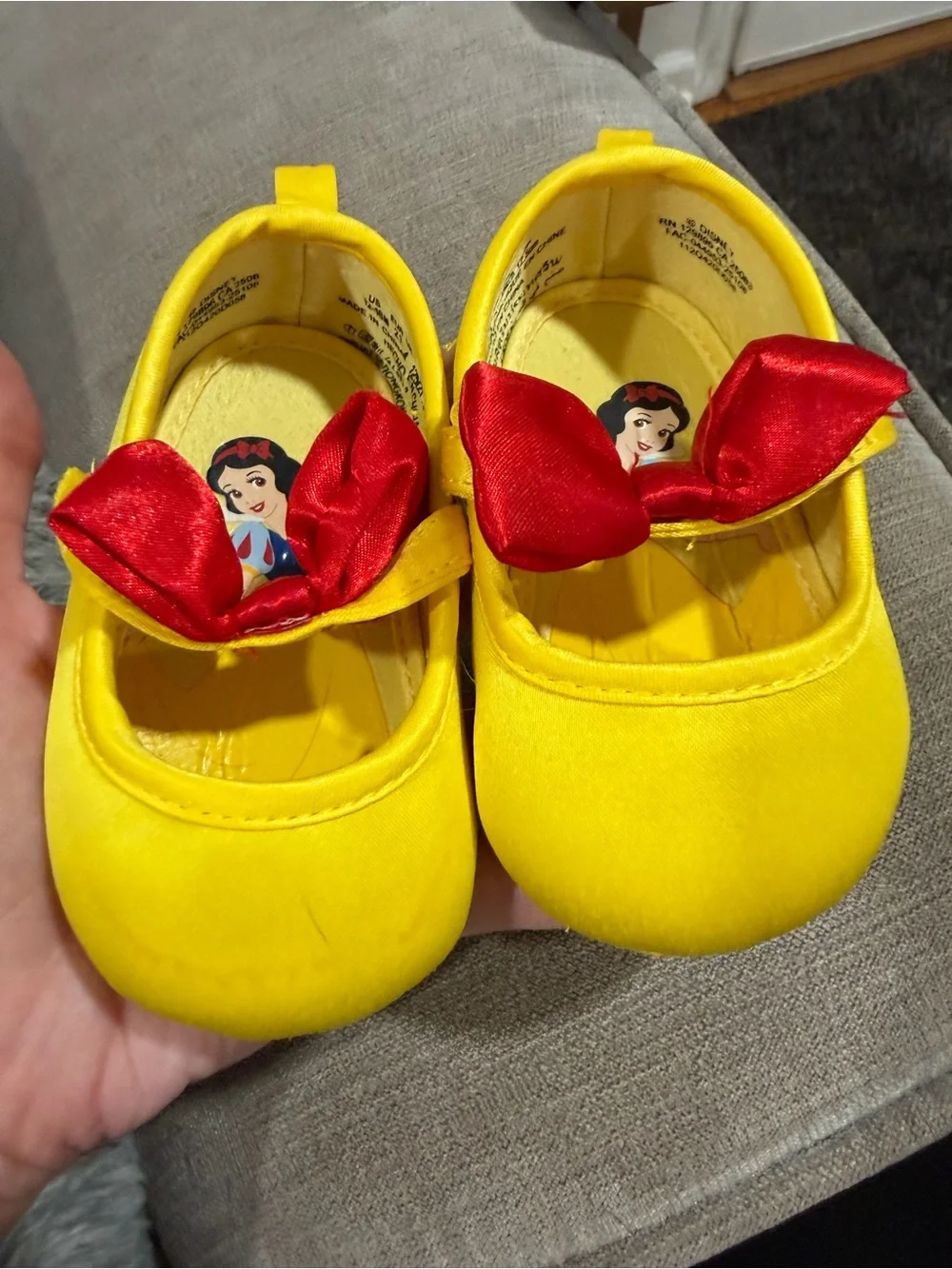 Disney Yellow Mary Jane Baby Shoes with Red Bow